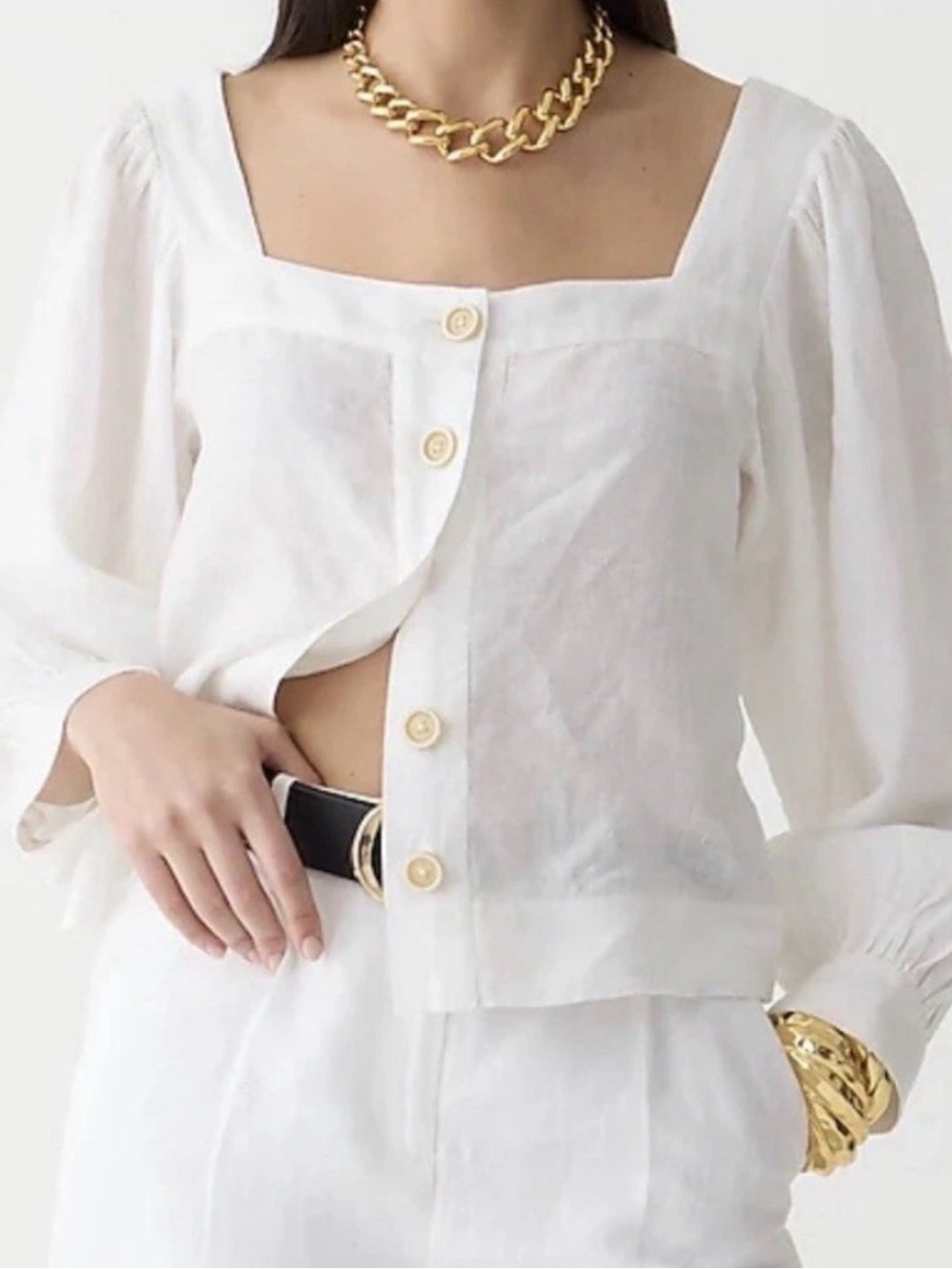 Squareneck button-up top in linen